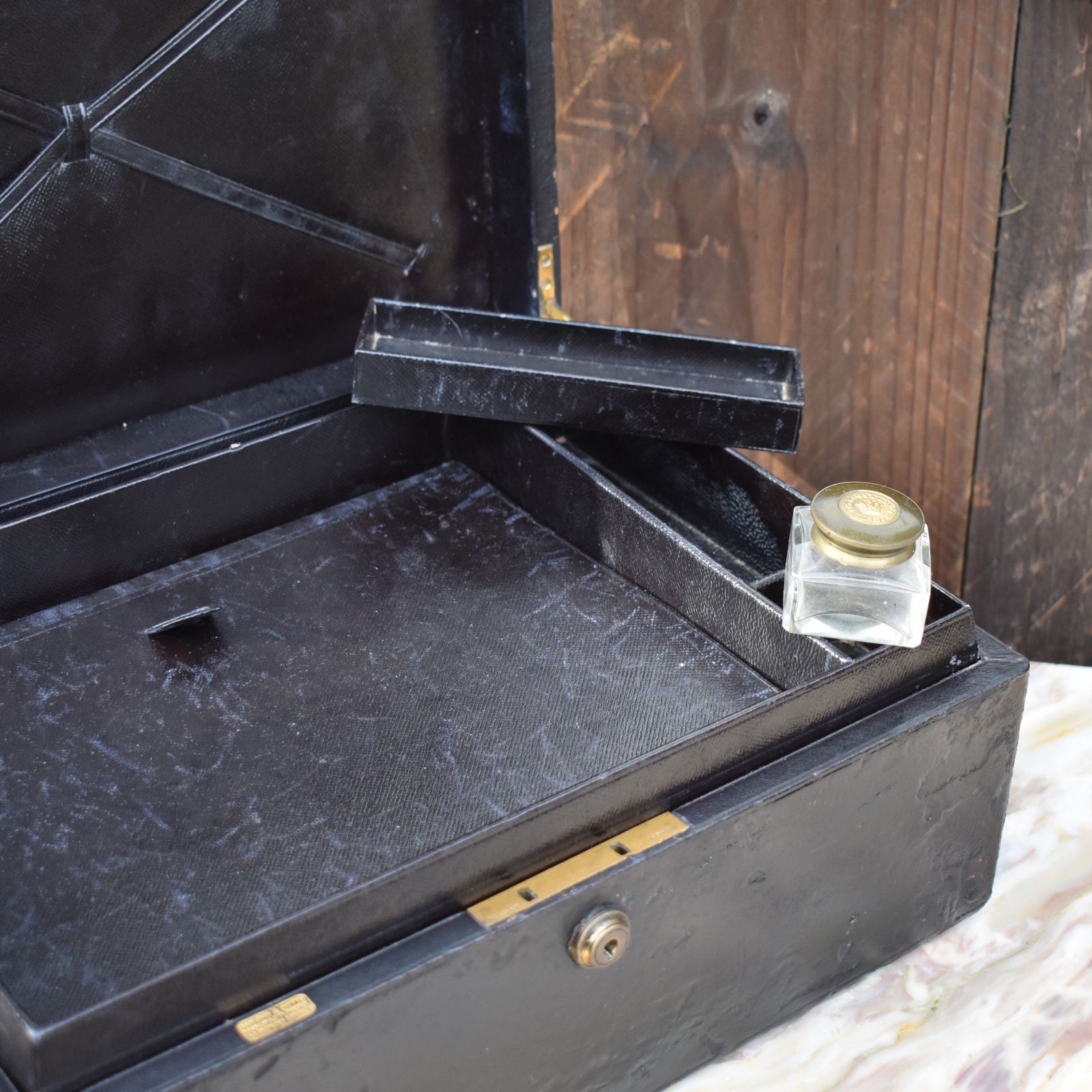 Antique Parkins & Gotto Correspondent Leather Writing Box With Bramah Lock & Key photo 395.0