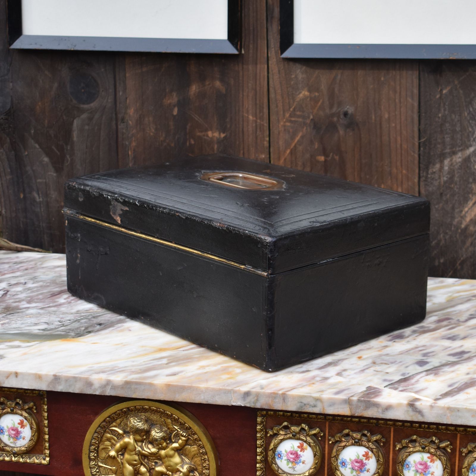 photo vinterior Antique Parkins & Gotto Correspondent Leather Writing Box With Bramah Lock & Key