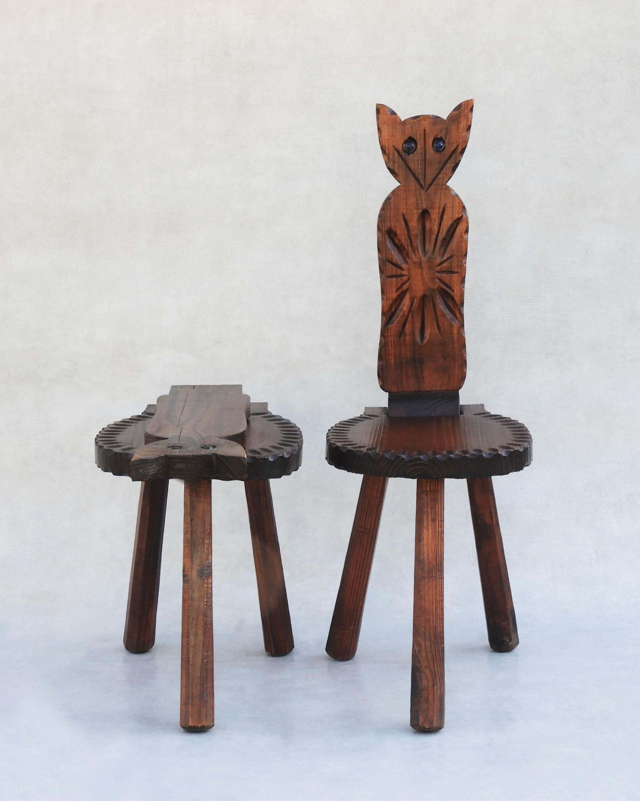 Pair Of Brutalist Tripod Feline Chairs C50s/60s Spain photo for sale