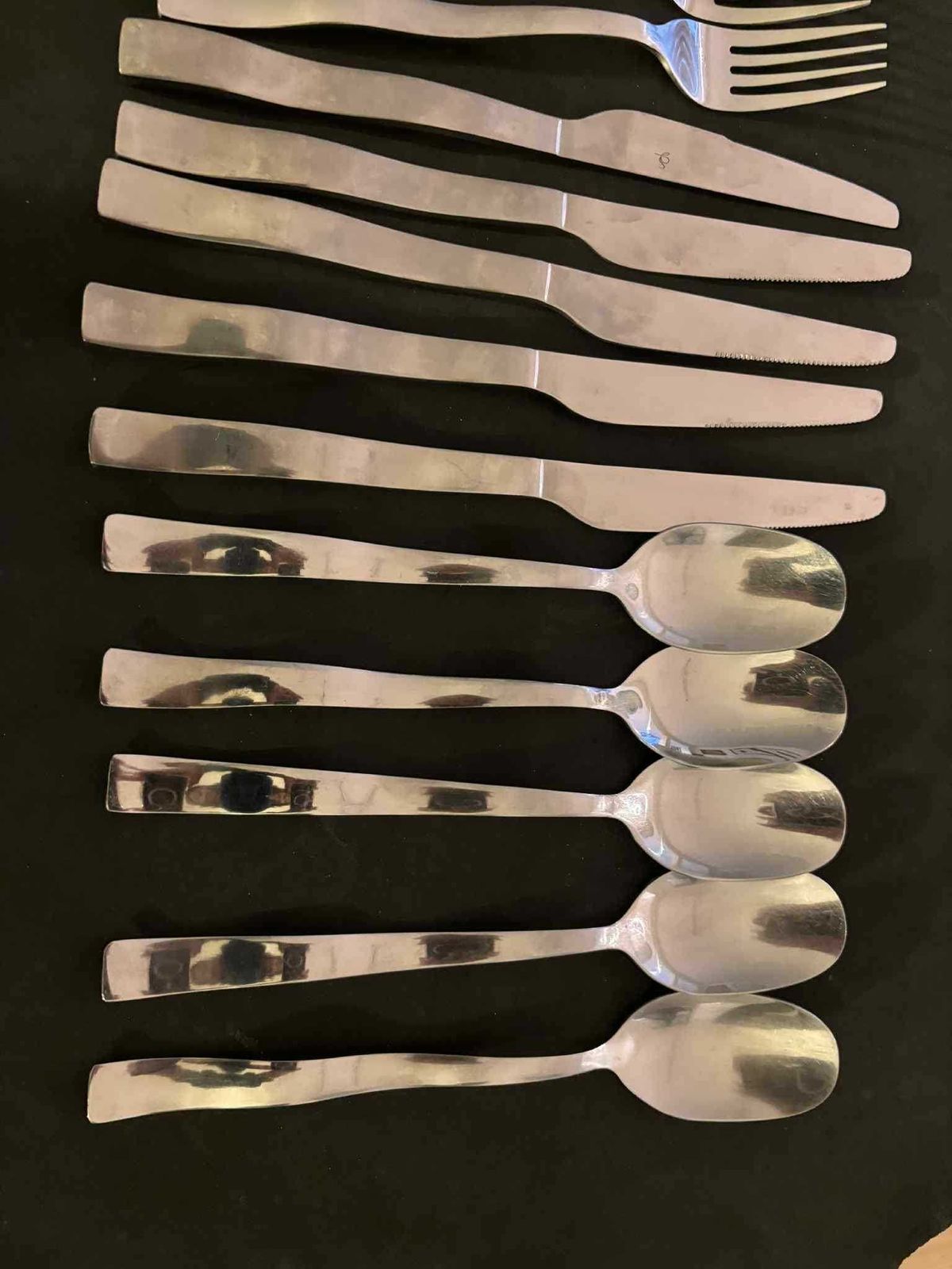 photo vinterior Modernist French Flatware Set For 5, Waved Stainless Steel Cutlery