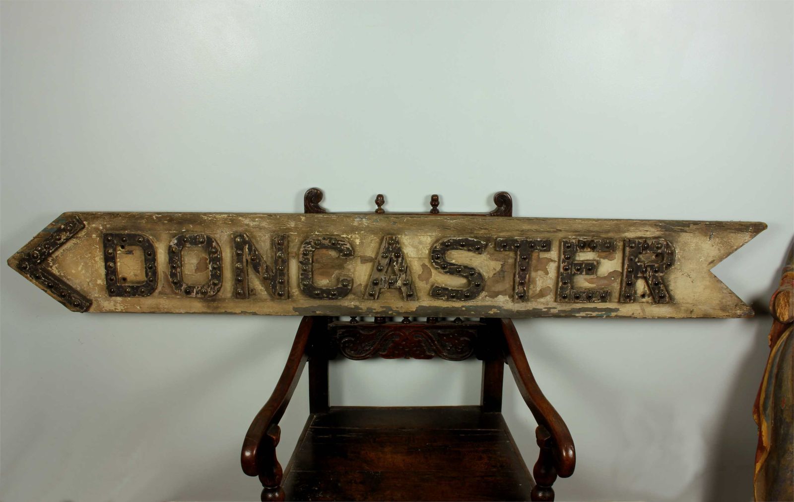 Large Wood Doncaster Direction Sign. Antique Rustic Glass Reflectors. photo for sale