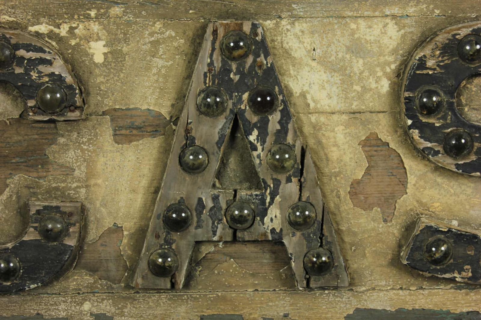 photo vinterior Large Wood Doncaster Direction Sign. Antique Rustic Glass Reflectors.