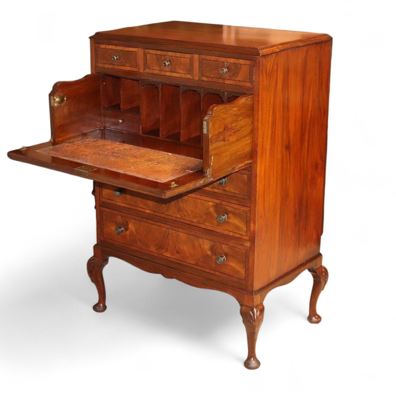 ​19thc Walnut Secretaire Chest George II Style Bureau Desk Antique Drawers