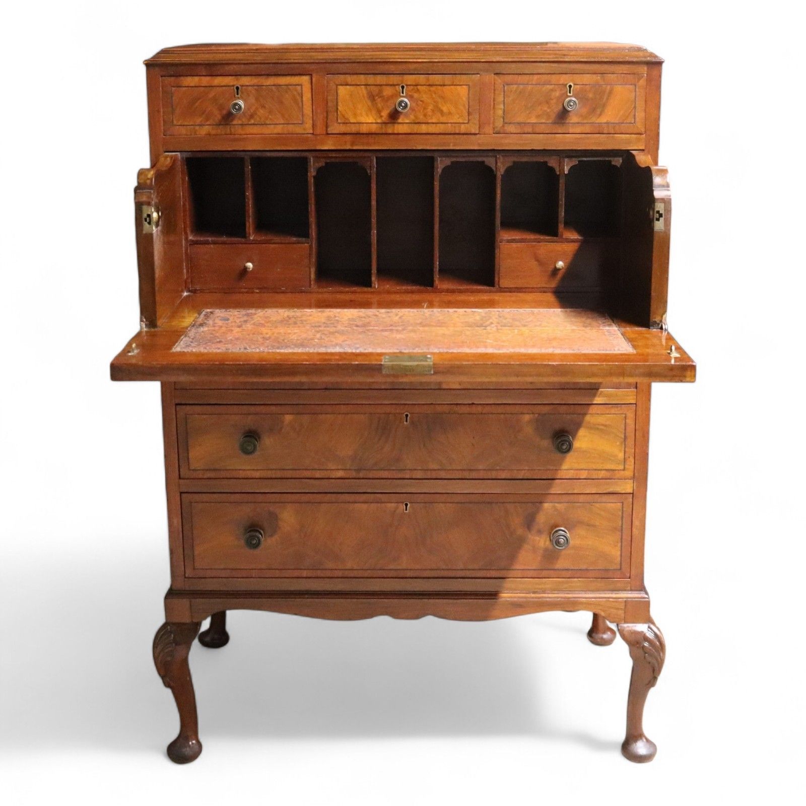 ​19thc Walnut Secretaire Chest George II Style Bureau Desk Antique Drawers photo for sale