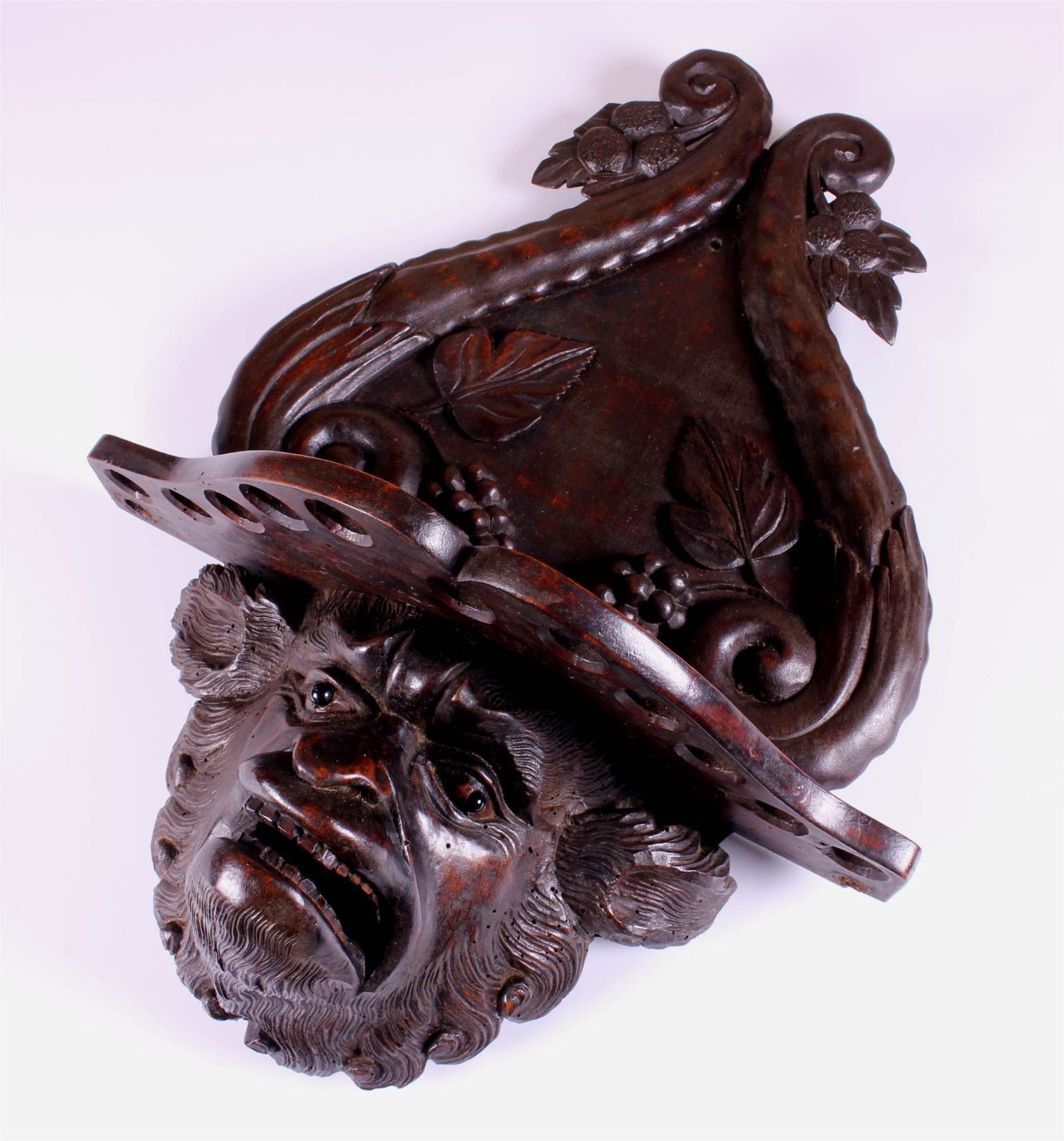 Antique Grotesque Face Wall Shelf. 19th Century Wood Demon Pipe Rack. photo for sale
