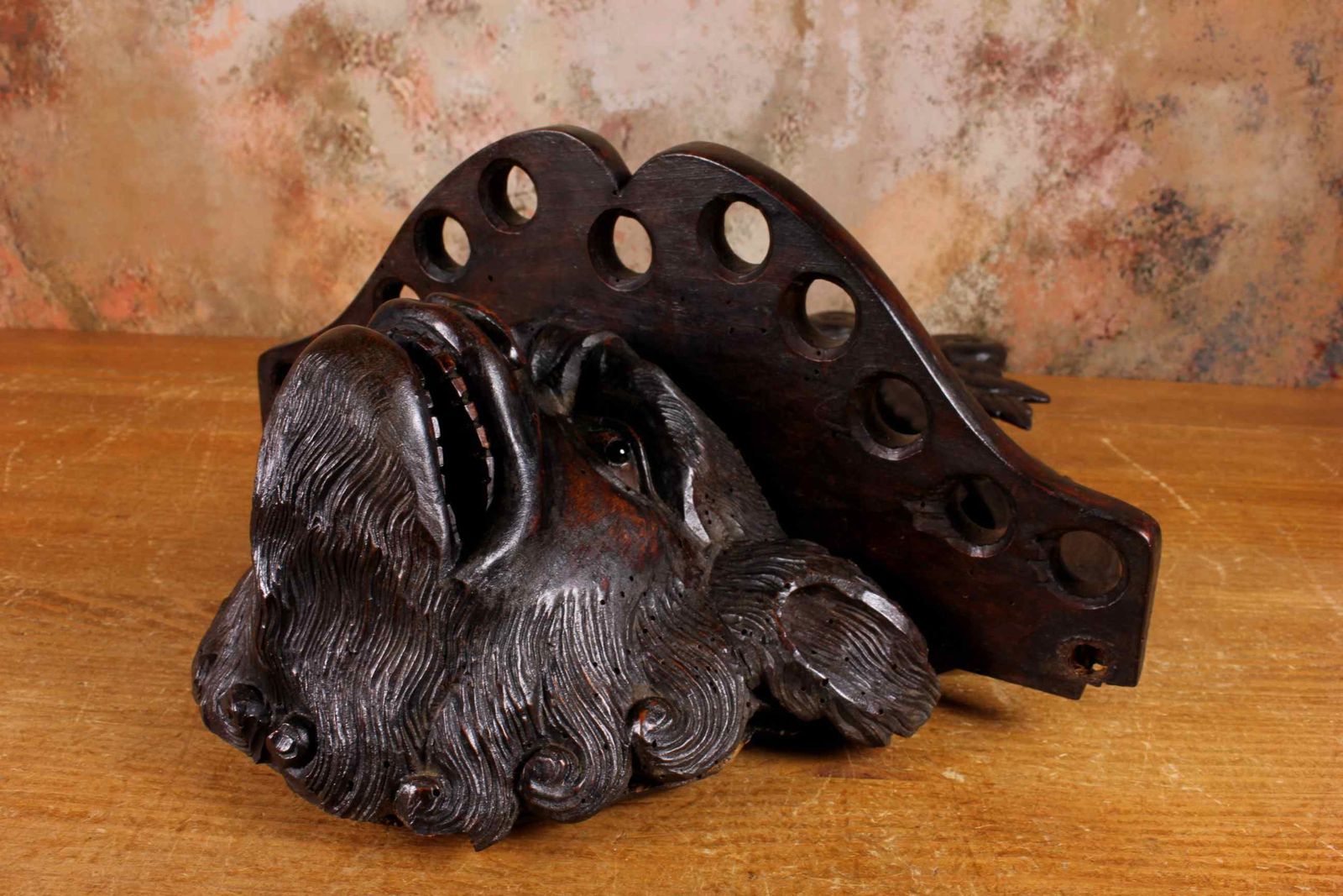 Furniture Antique Grotesque Face Wall Shelf. 19th Century Wood Demon Pipe Rack. photo