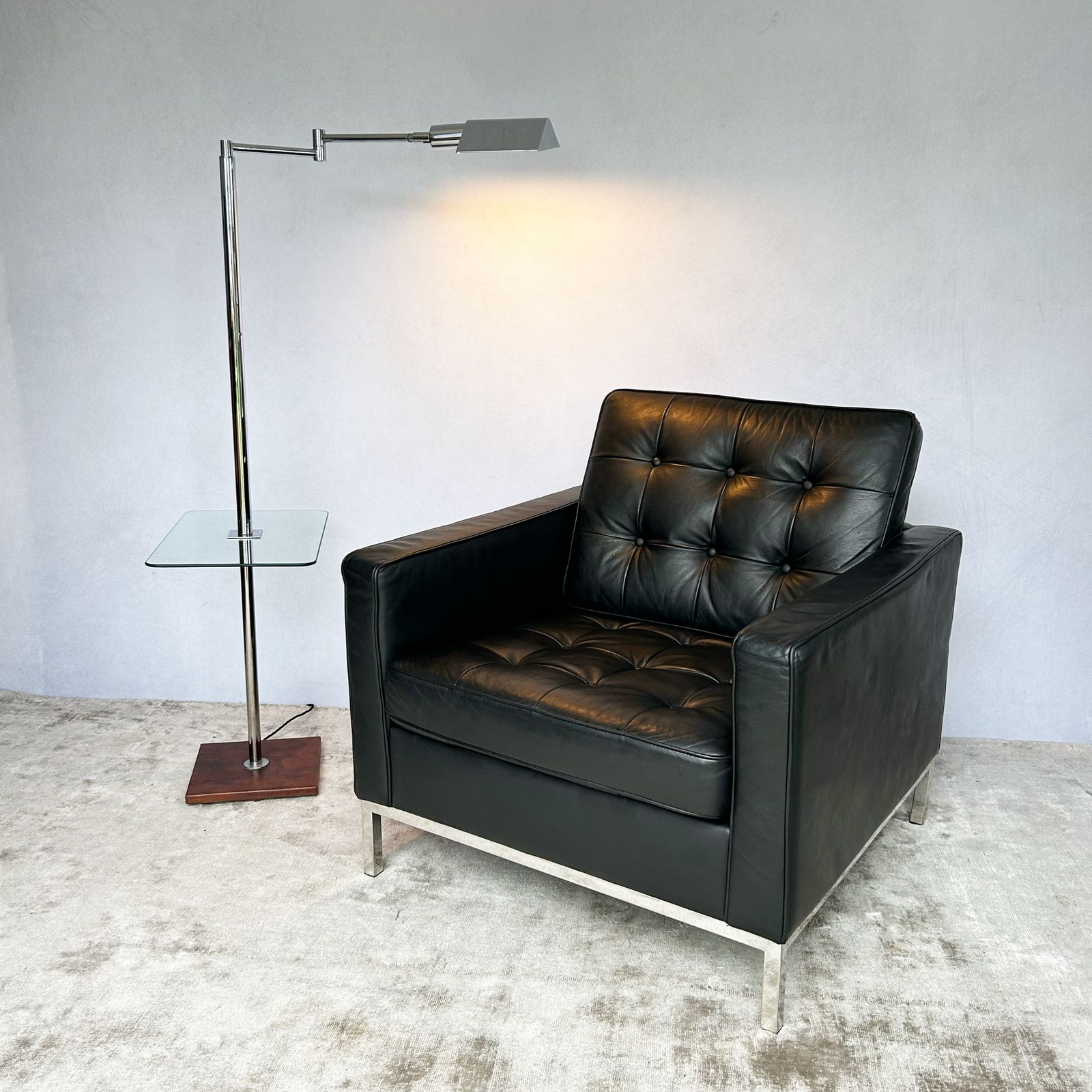 Black Leather Armchair In The Style Of Florence Knoll photo furniture