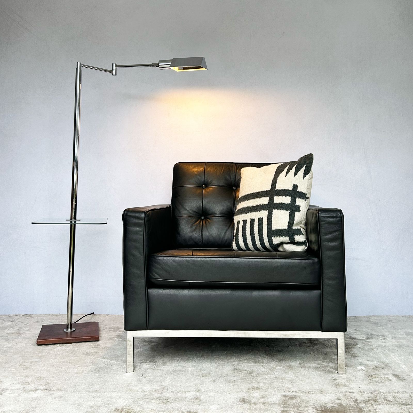 Black Leather Armchair In The Style Of Florence Knoll photo for sale