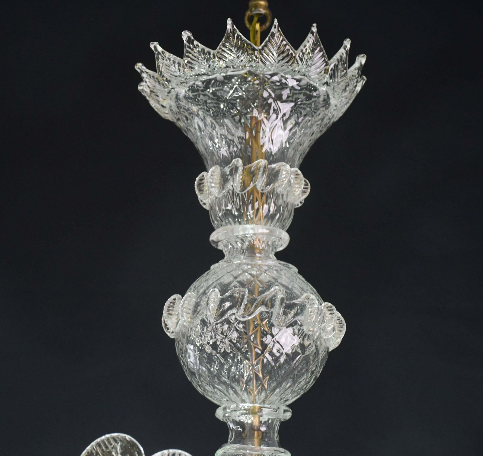 Wonderful Large Size Venetian Chandelier, Transparent And Gold Murano Glass photo vintage