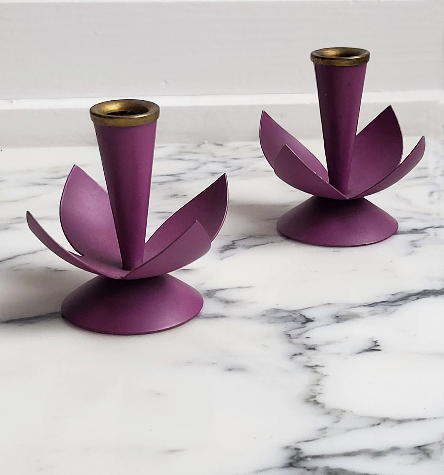 Set Of 2 Lilac Gunnar Ander Ystad Swedish Modernist Candleholders, 1950s