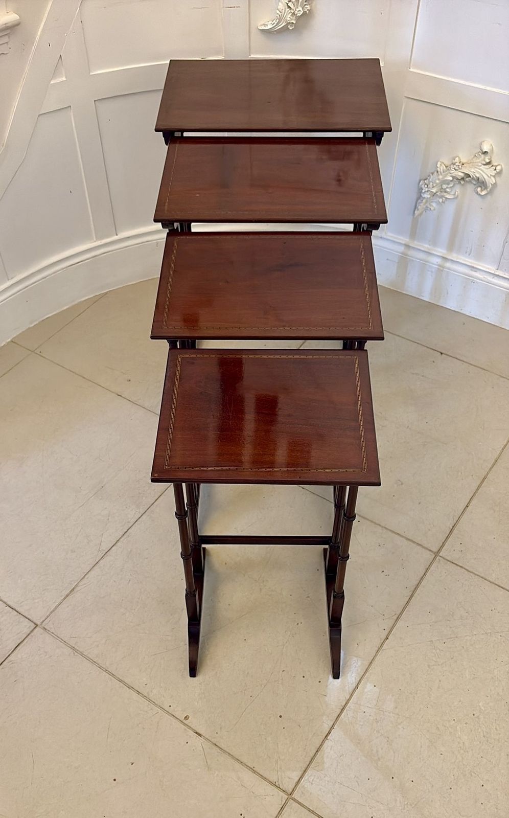 Antique Mahogany Quartetto Nest Of Tables With Satinwood Inlay photo Furniture