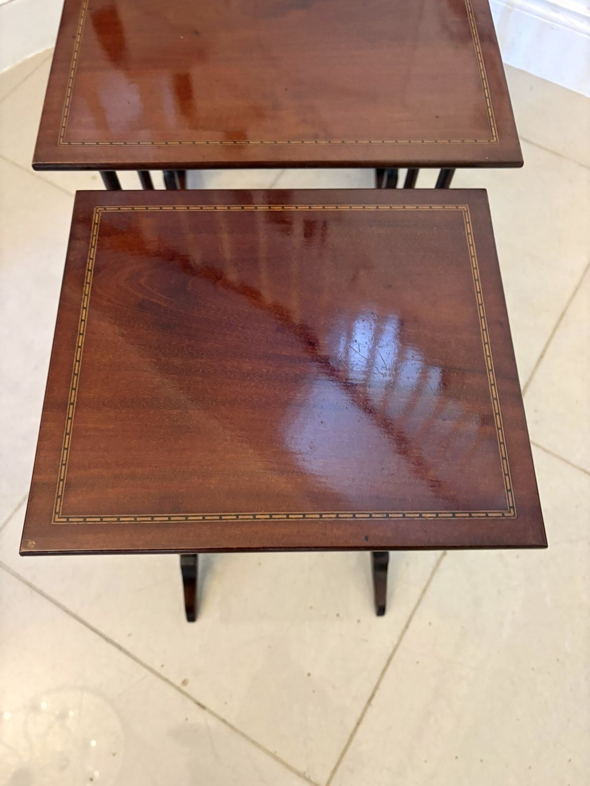 Antique Mahogany Quartetto Nest Of Tables With Satinwood Inlay photo buy