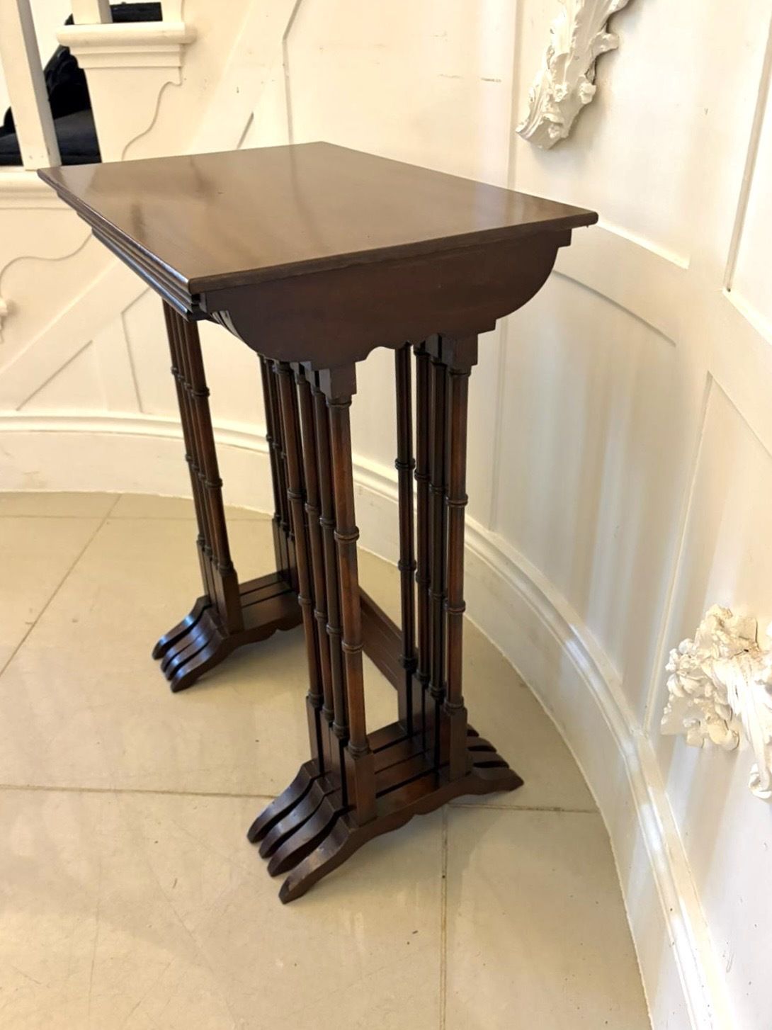 Furniture Antique Mahogany Quartetto Nest Of Tables With Satinwood Inlay photo
