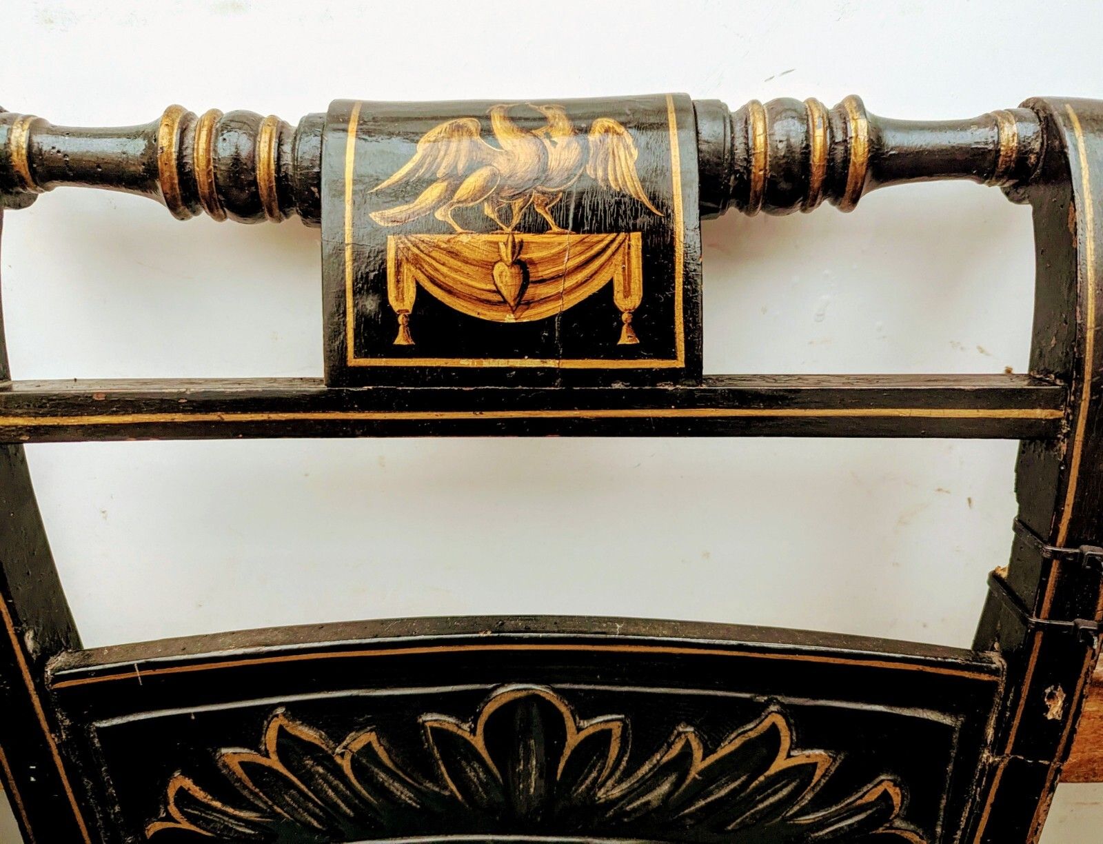 19th Century Regency Chair Ebonized Gilt Hand Painted 0005. photo for sale