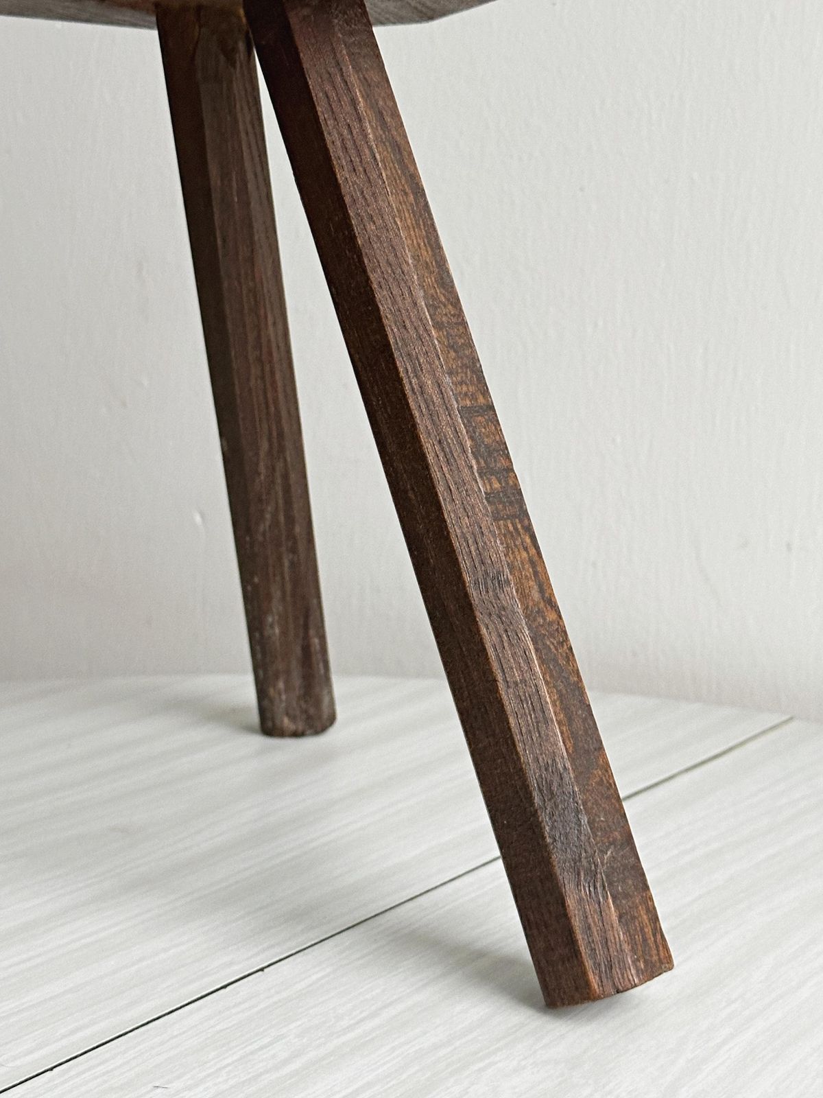 Small Tripod Stool In Dark Wood, Rustic Decorative Piece, Plant Stand Or Extra Seat, Warm Antique Item, Gift Idea photo for sale