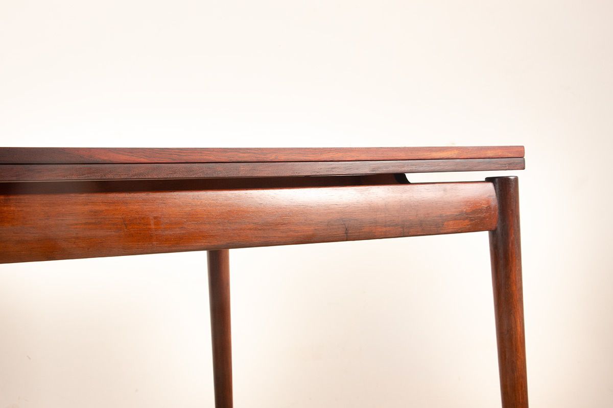 photo for sale Table à manger danoise extensible en palissandre et laiton par Poul Volther pour Frem Møbelfabrik, 1960.