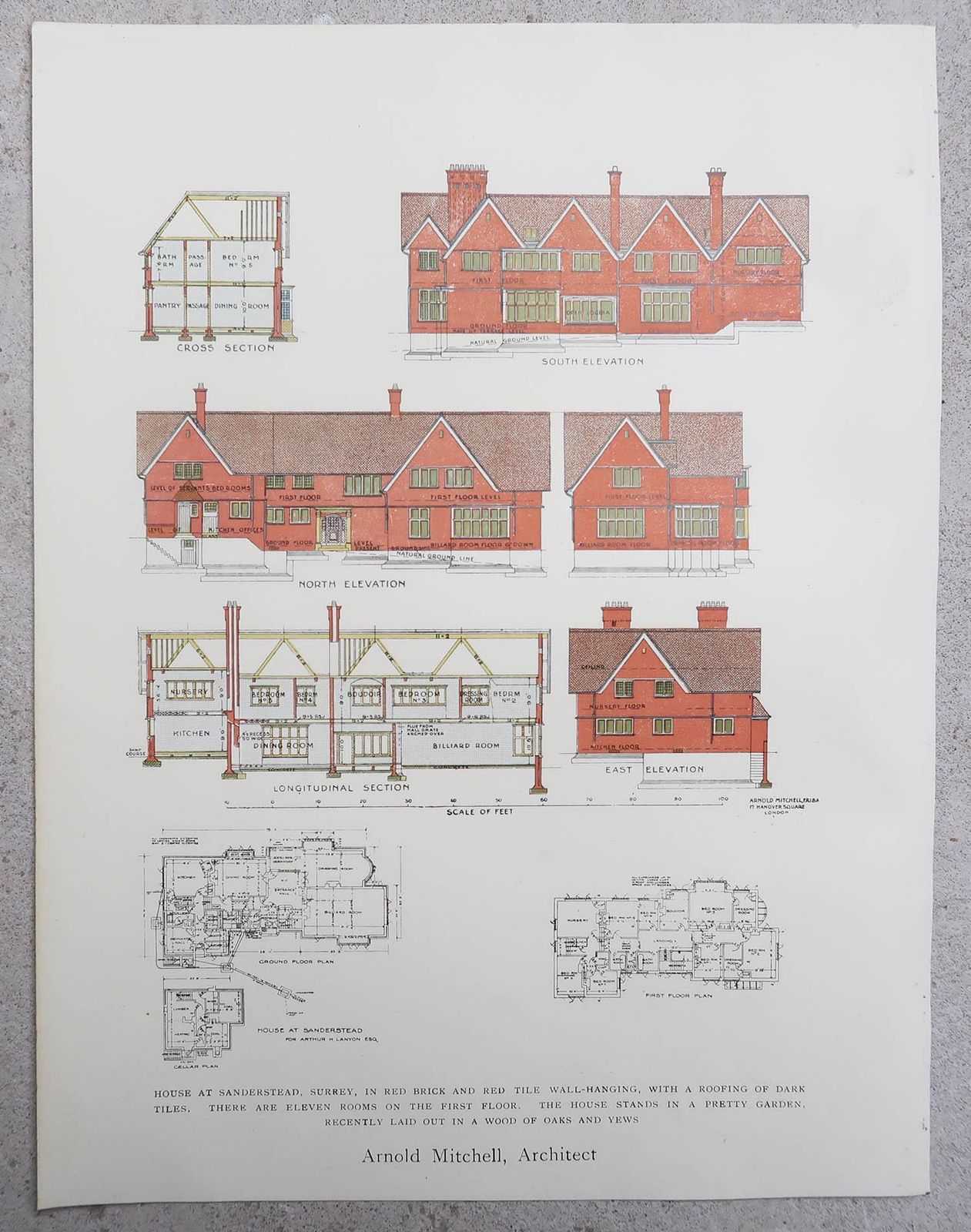 Set Of 8 Original Antique Prints Of Architectural Drawings. 1906 photo vinterior