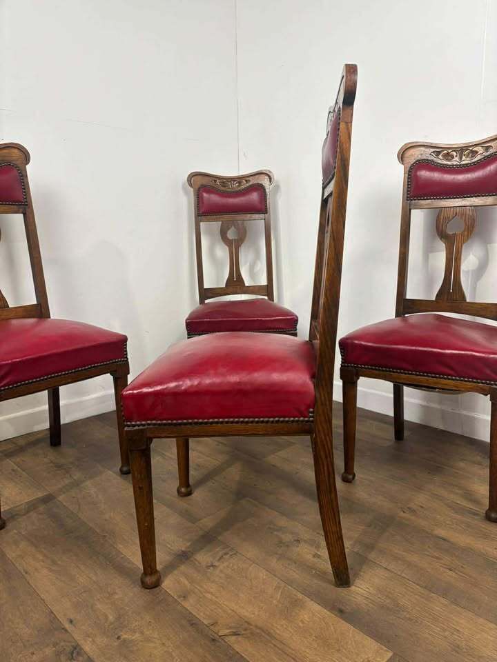 Set Of Four Early 20th Century Oak Art Nouveau Dining Chairs photo furniture