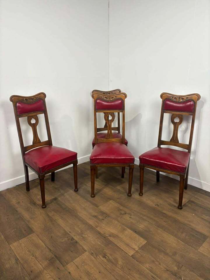 photo for sale Set Of Four Early 20th Century Oak Art Nouveau Dining Chairs