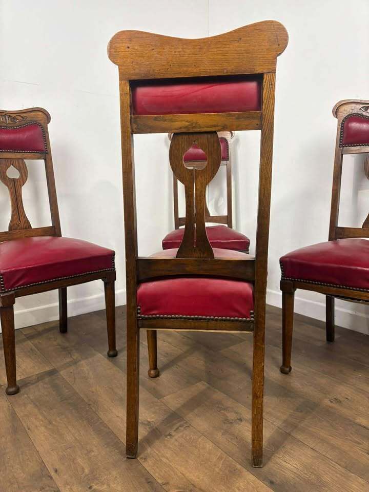 Furniture Set Of Four Early 20th Century Oak Art Nouveau Dining Chairs photo