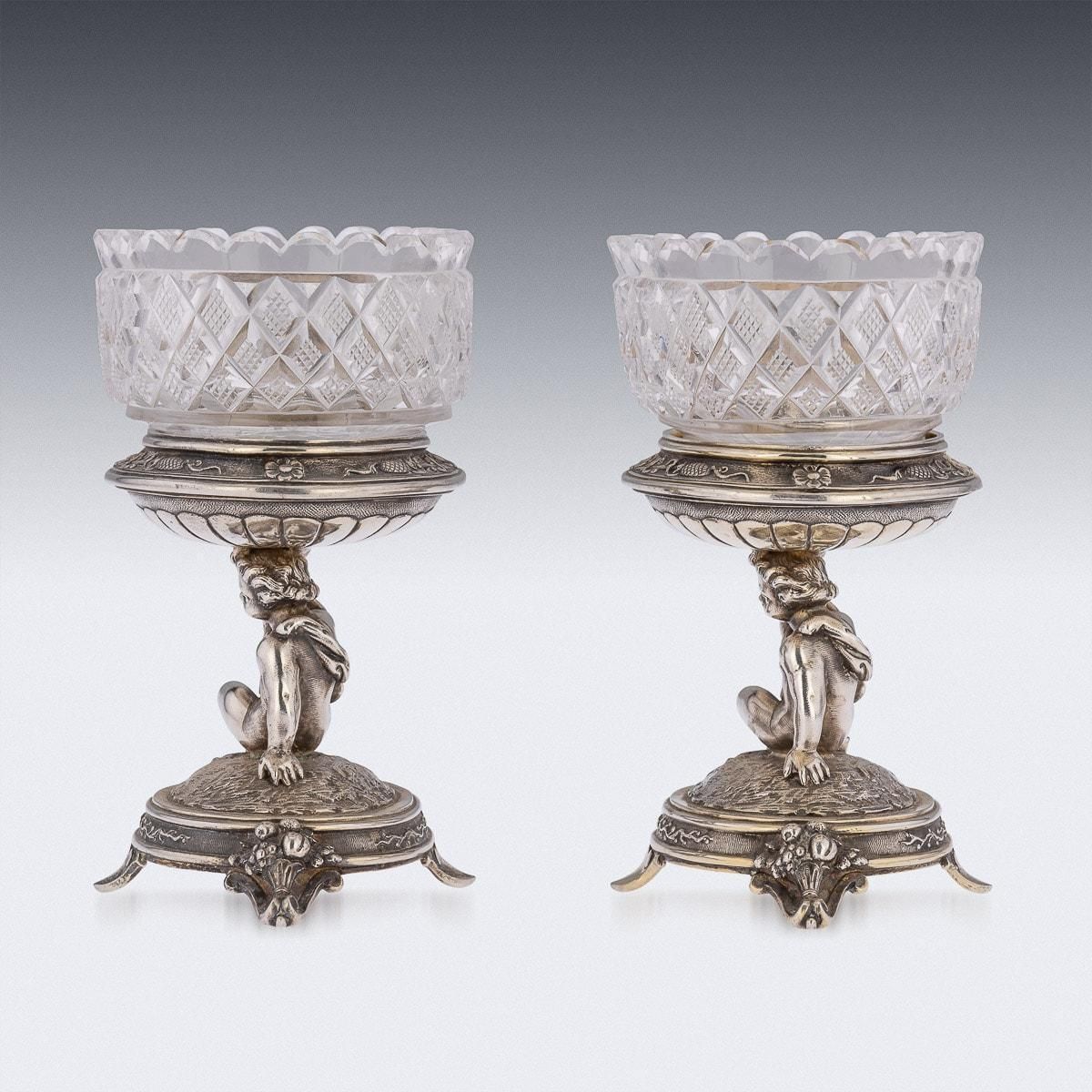 19th Century Victorian Solid Silver And Glass Figural Salts Elkington C1896 photo 2195.0