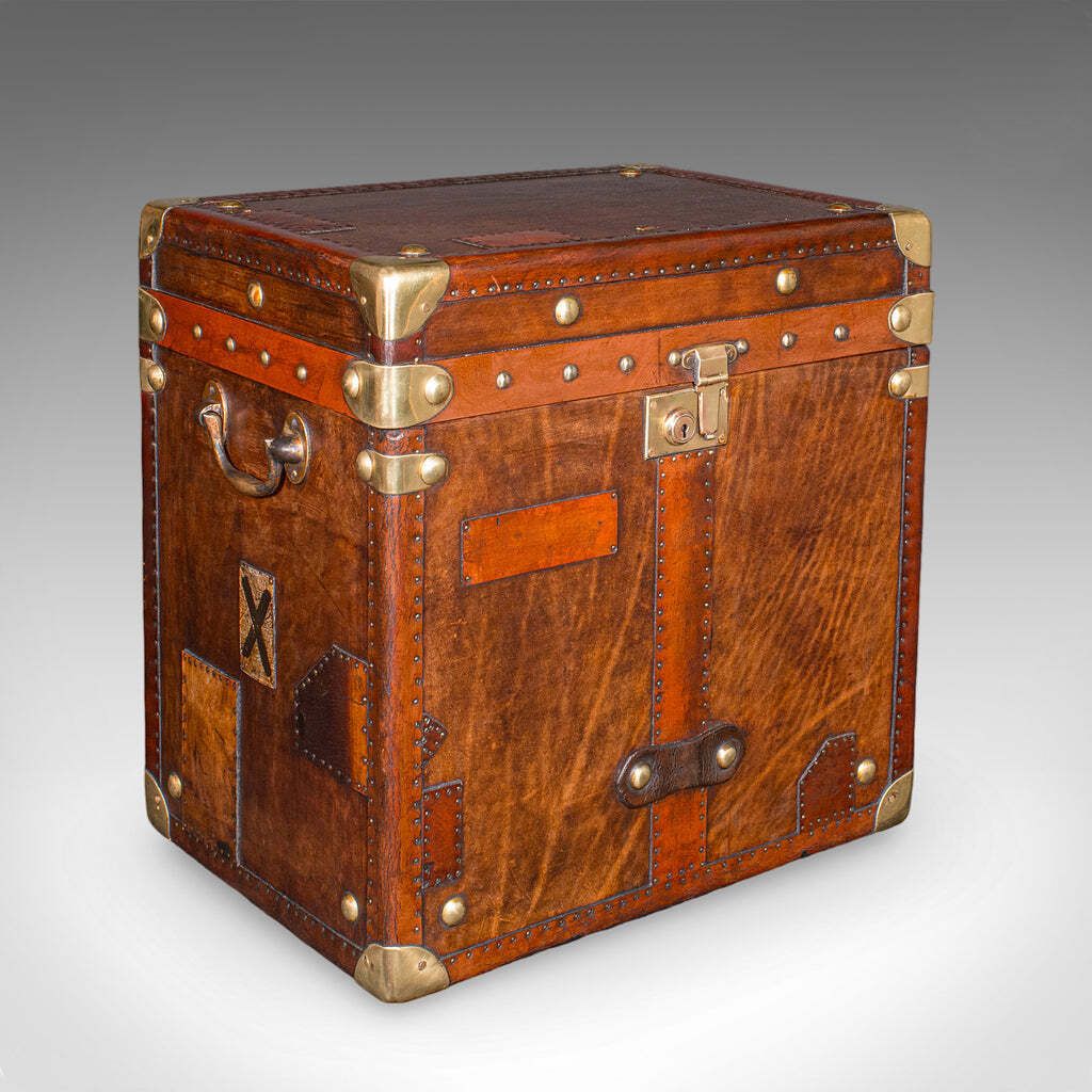 2 Late Vintage Campaign Luggage Cases, English, Leather, Nightstand, Bedside photo vinterior