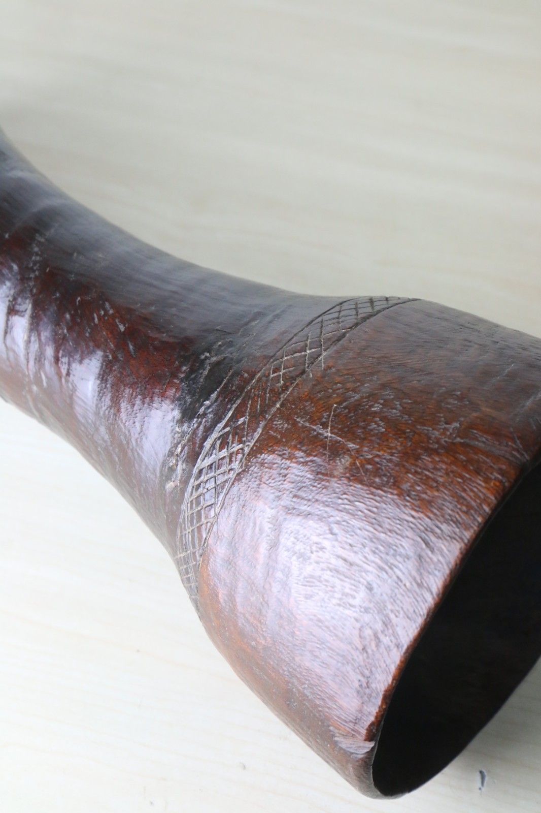 photo vintage African Carved Tall Wooden Vase With Copper Insert 19th C. Ancient Drum Conversion South Africa