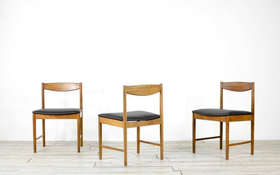Set Of 4 Midcentury McIntosh Teak And Leatherette Chairs. Vintage Modern Retro Danish Style. photo 799.0