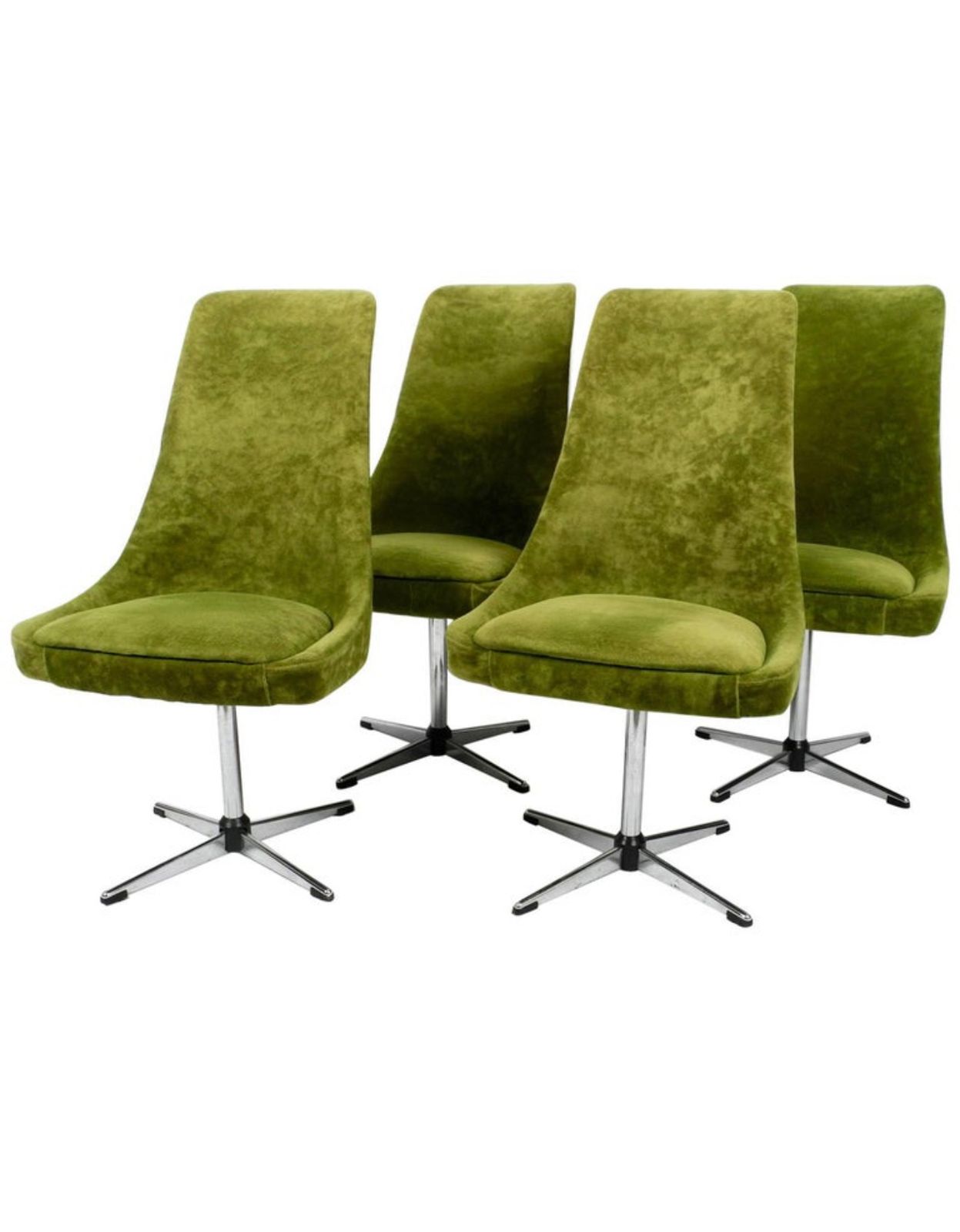 Set Of 4 Mid Century Space Age Dining Chairs With Green Velvet Fabric, 1968