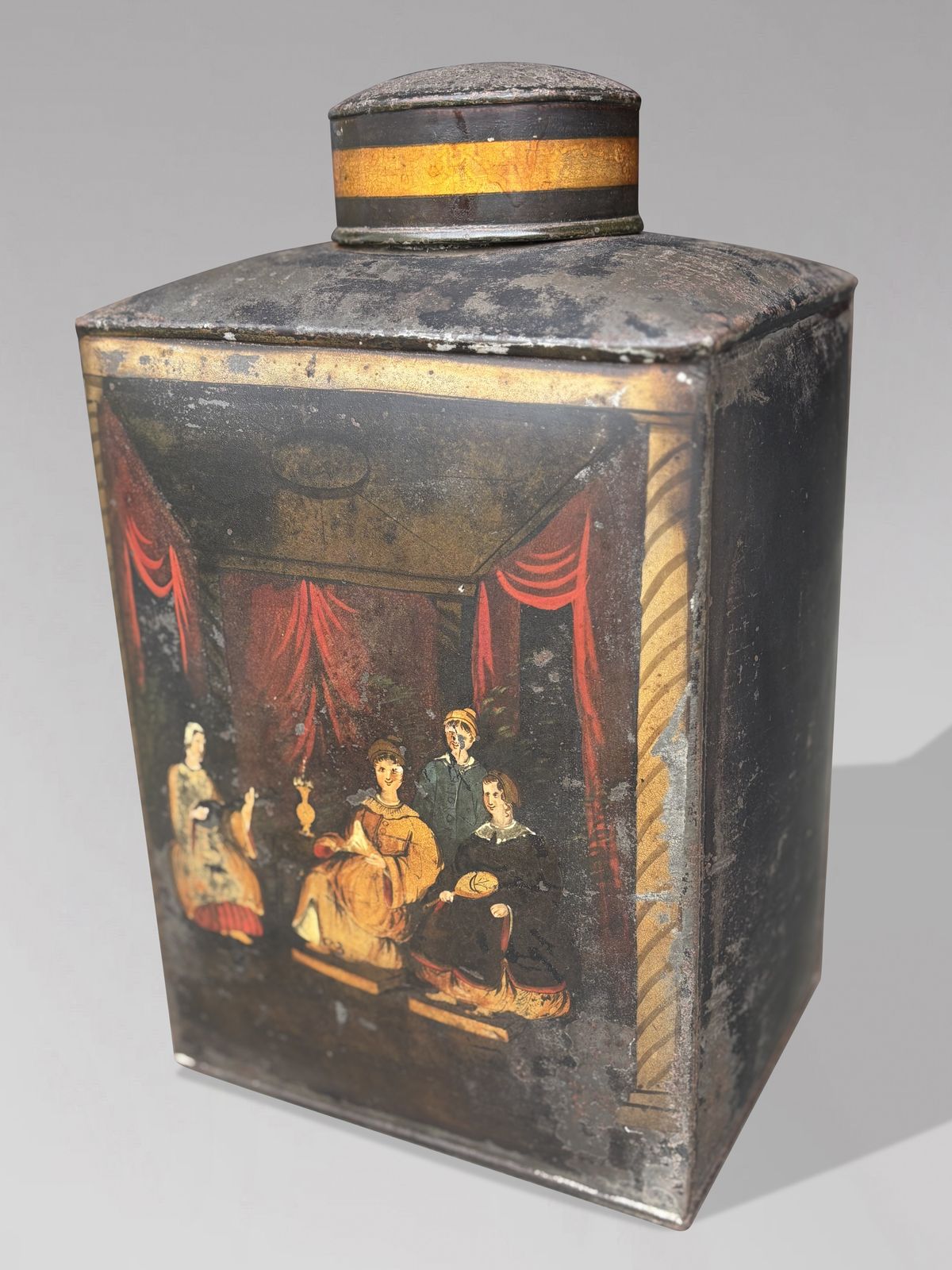 Set Of 3 William IV Painted Toleware Tea Canisters photo for sale