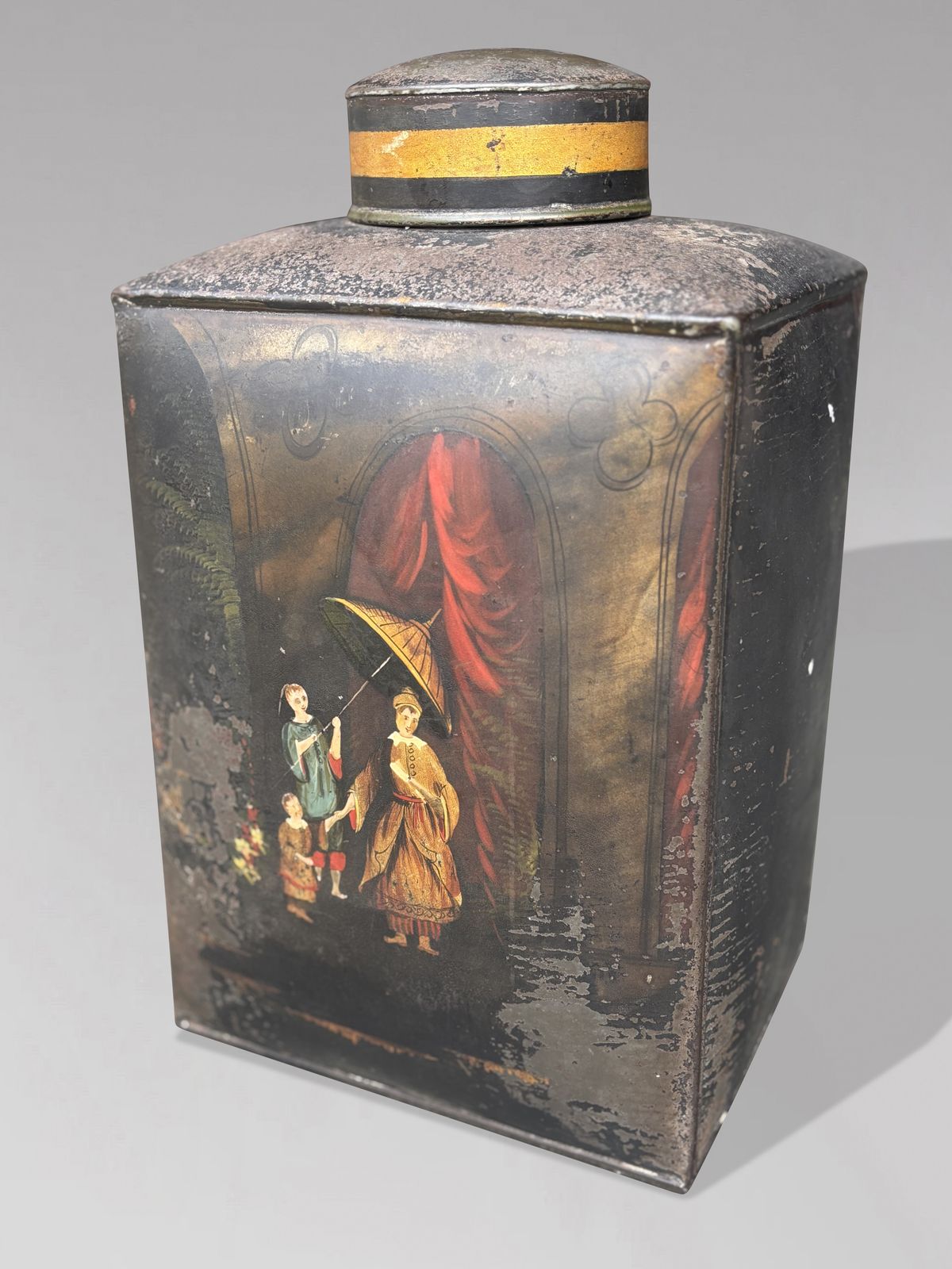 Set Of 3 William IV Painted Toleware Tea Canisters photo 2880.0