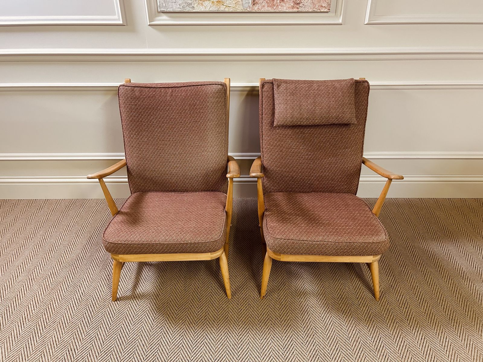 Pair Of Mid Century Ercol 403 Easy Armchairs Original Upholstery Very Rare photo Furniture