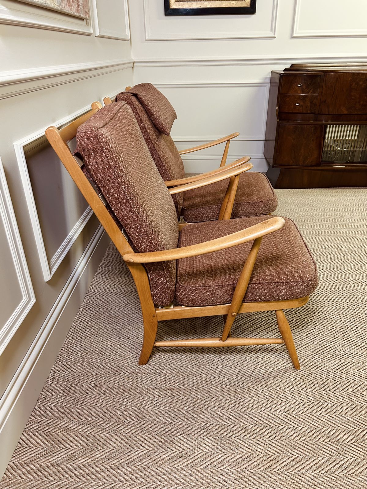 Pair Of Mid Century Ercol 403 Easy Armchairs Original Upholstery Very Rare photo buy