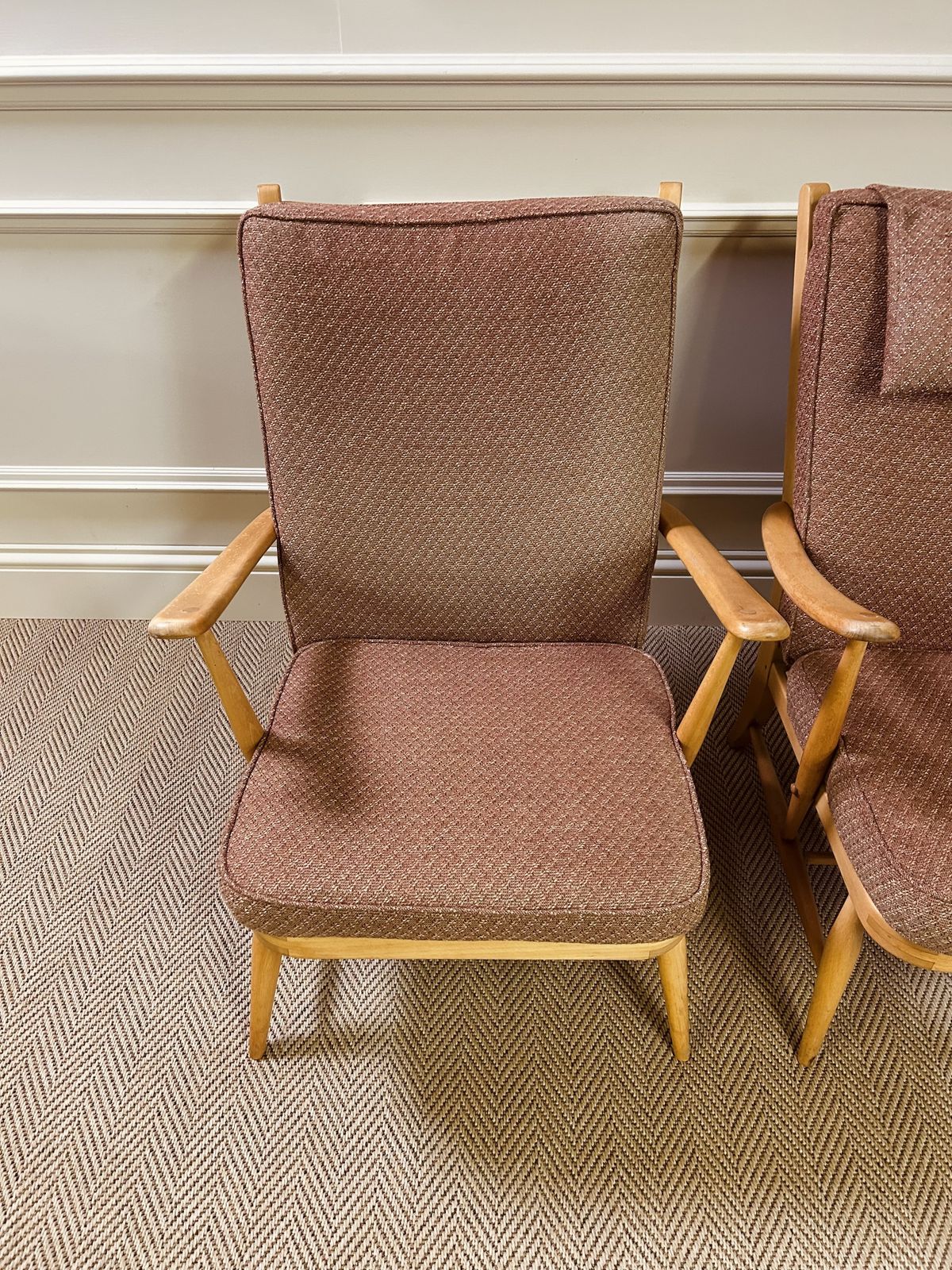 photo for sale Pair Of Mid Century Ercol 403 Easy Armchairs Original Upholstery Very Rare