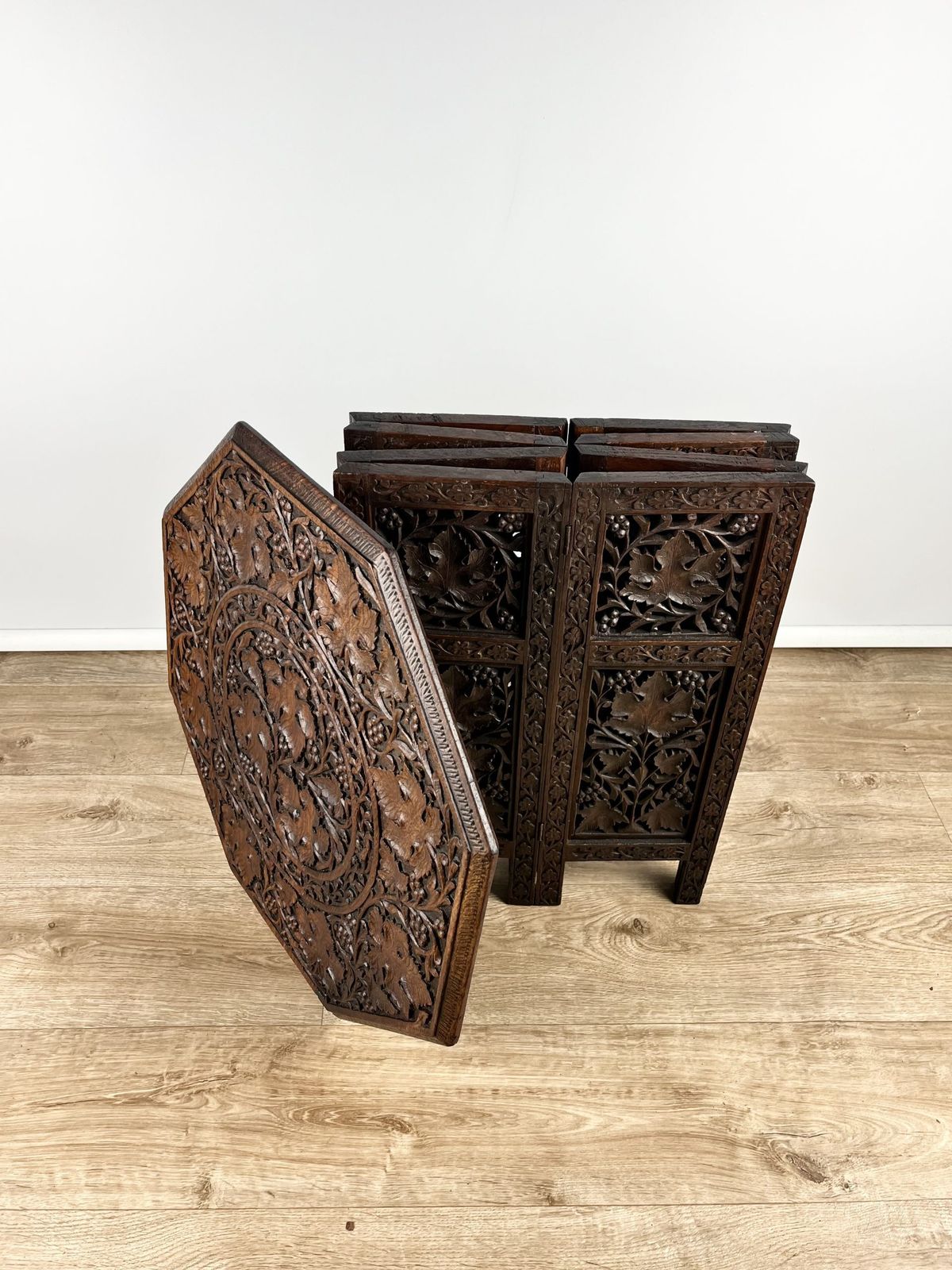 280.0 Beautifully Carved Indian Folding Side Table, Late 19th – Early 20th Century photo