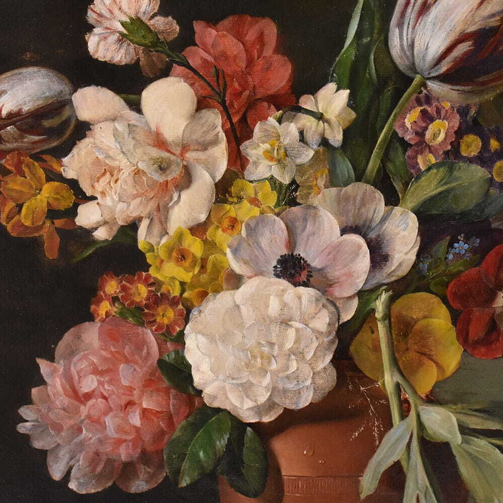 Antique Floral Painting, Peonies And Roses Flowers, Oil On Canvas, 19th Century photo 2800.0