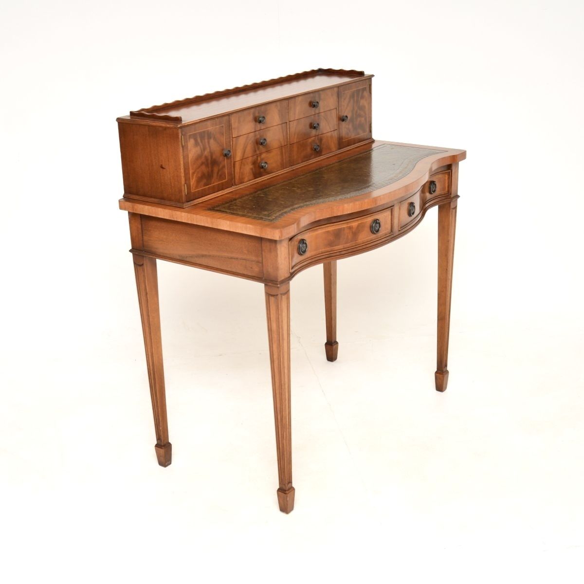 Antique Mahogany Leather Top Bonheur Du Jour Writing Desk photo vintage