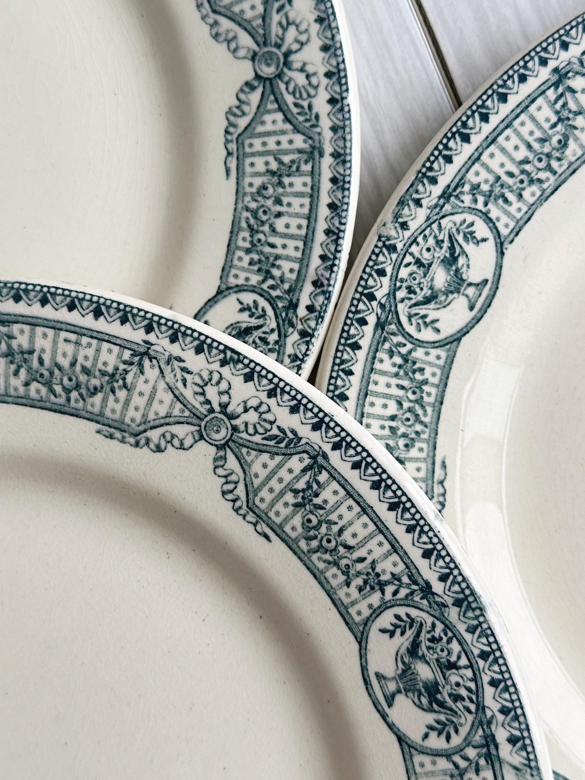 Set Of 6 Antique Ironstone Plates, Blue Decoration, Vintage French Service, Elegant Tableware, Antique Pieces, Gift Idea photo buy