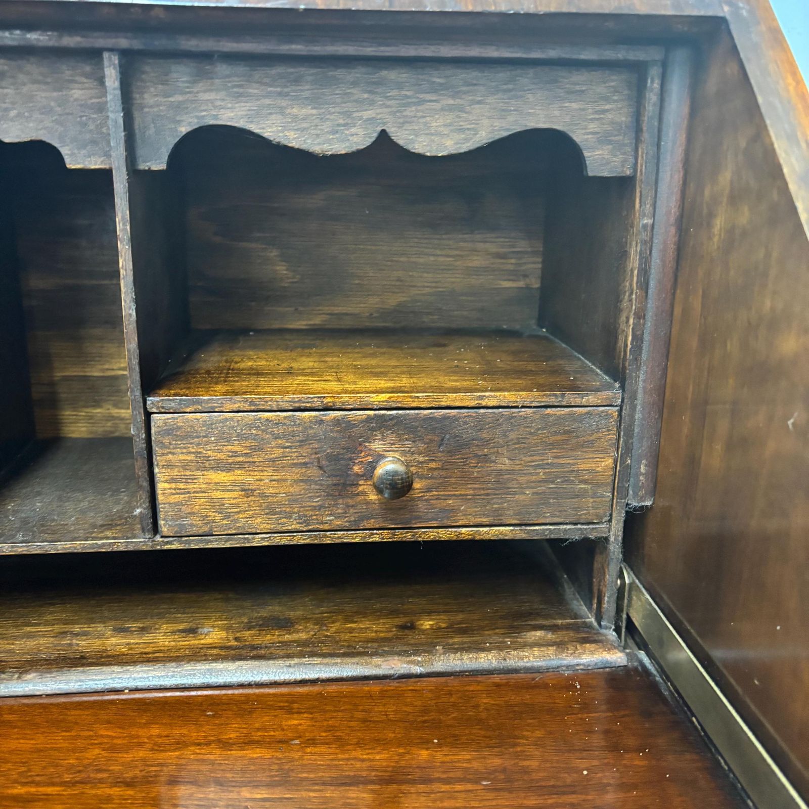 Vintage Wooden Bureau Writing Desk With Key, Traditional Style Drop Front Writing Desk photo vintage