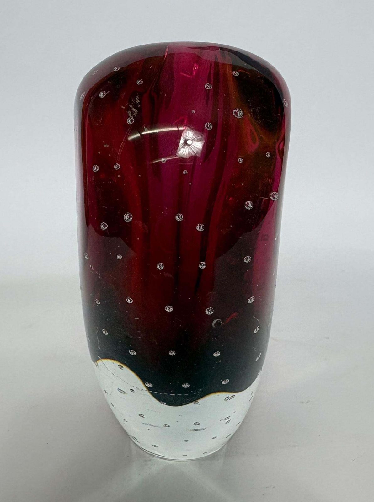 Heart Vase In Ruby Pink Cased Glass   Murano Style Bullicante – Mid Century Modern Art Glass photo Home Decor