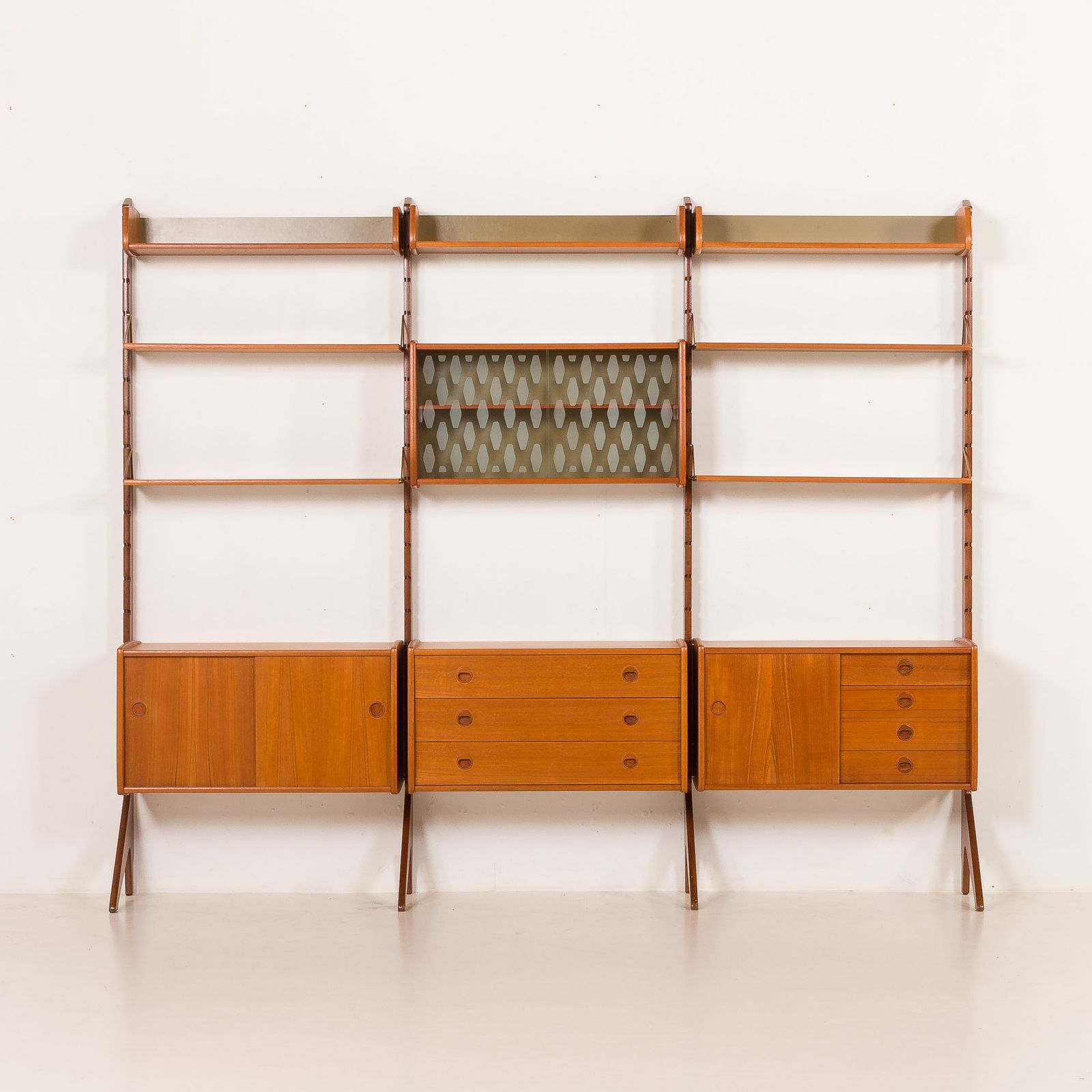 Ergo 3 Bay Free Standing Teak Wall Unit By John Texmon, Norway 1960s photo Furniture