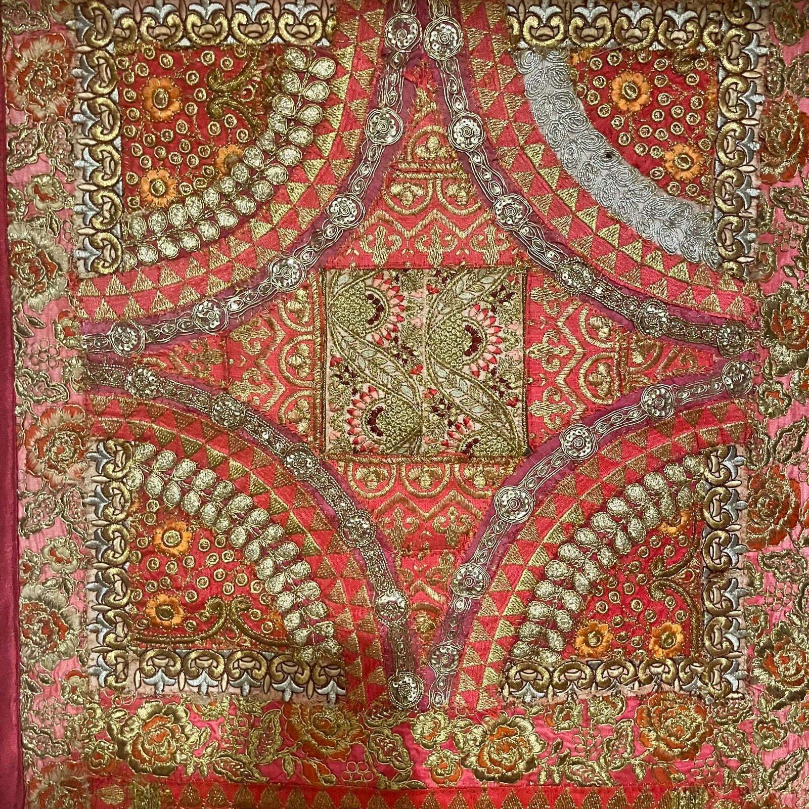 Vintage Indian Decorative Pink With Gold Embroidery Panel photo furniture