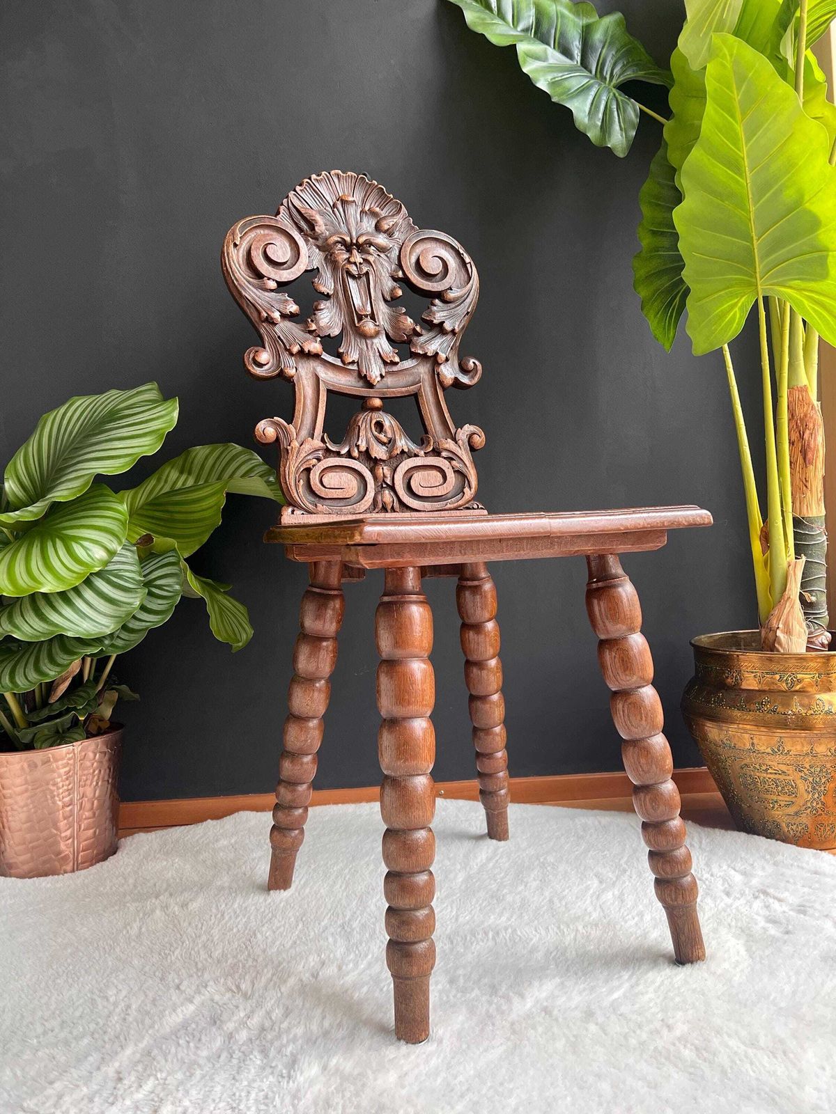 photo furniture Antique Swiss Tyrolean Chair   Gothic Revival Accent Chair