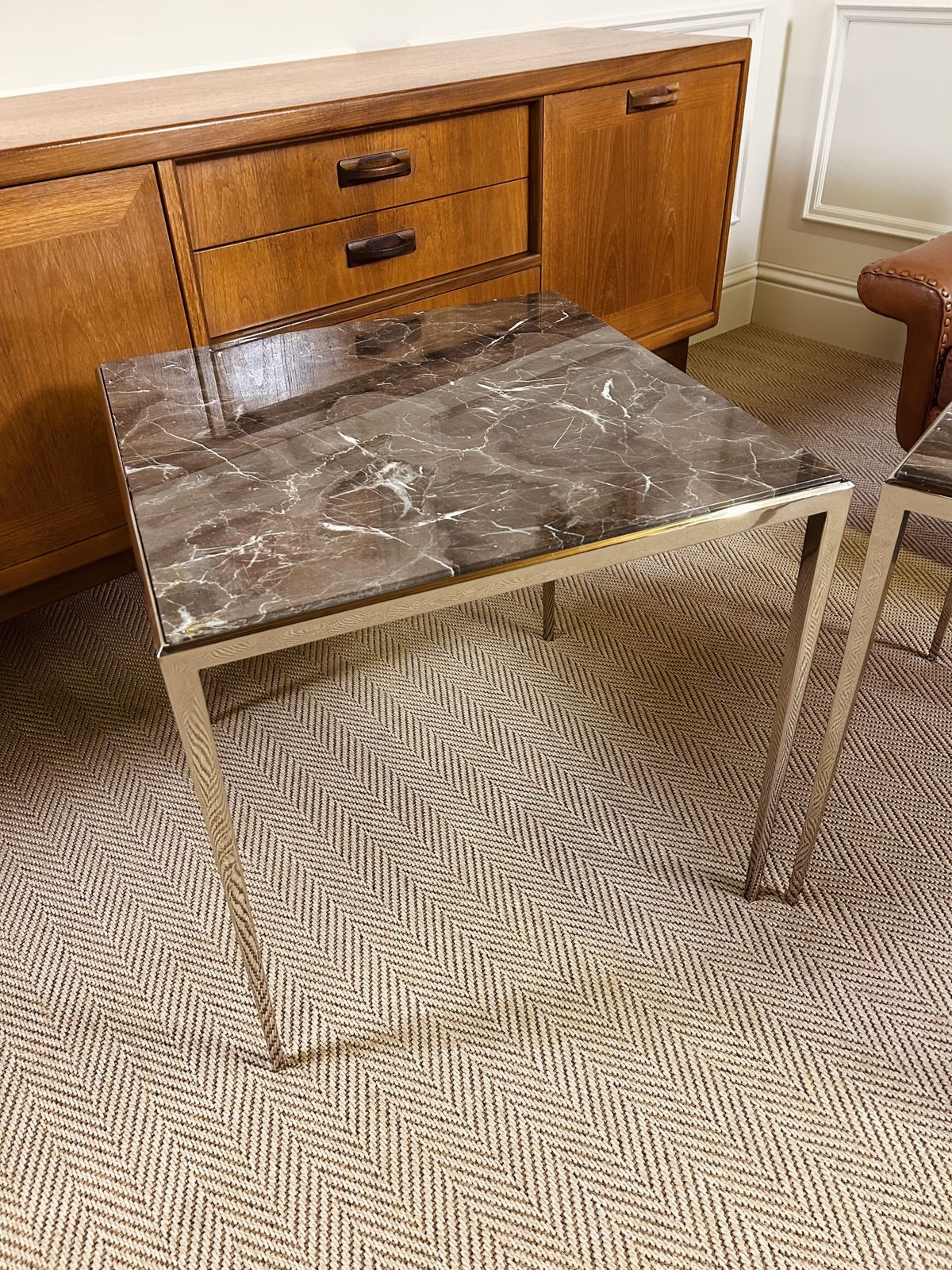 Pair Of Luxury Eichholtz Henley Side Tables Marble Top Nickel Base photo 1000.0
