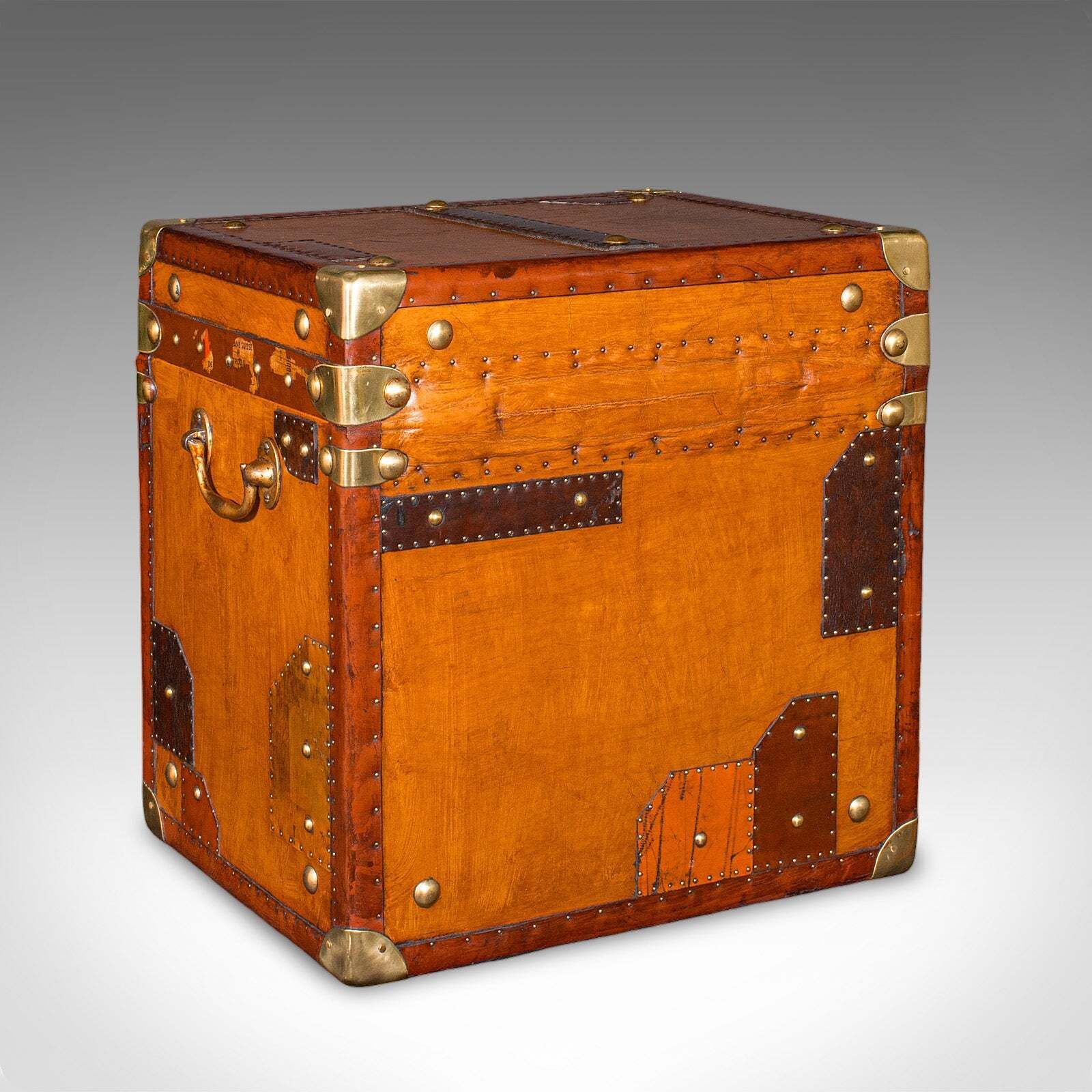 Pair Of Late Vintage Luggage Cases, English Leather, Trunk, Nightstand, Campaign photo 3190.0
