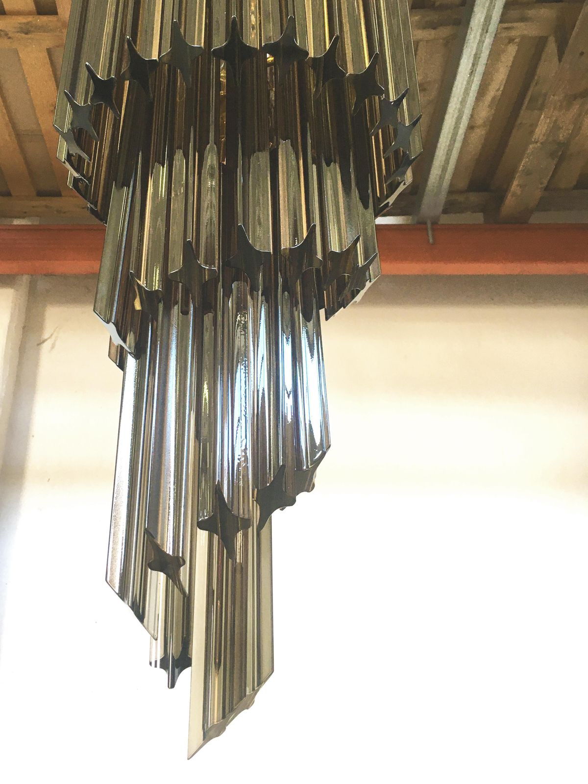 Contemporary Huge Luxury “Quadriedro” Fumè Murano Glass Gold Twister Cascade Chandelier photo vinterior
