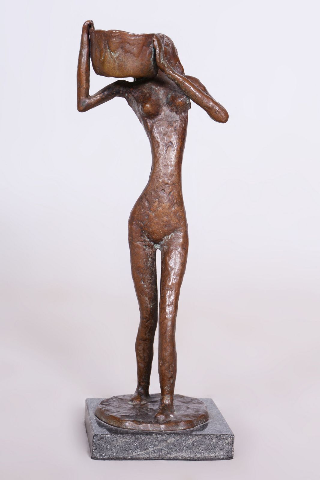 Original Art Deco Sculpture Of Girl With A Bucket, Bronze, Czech, 1930s