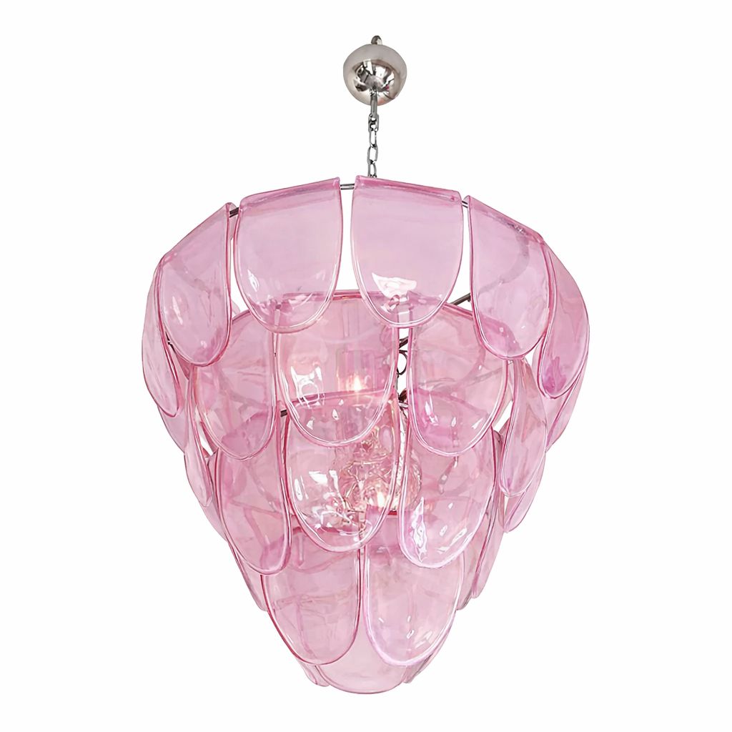 Italian Contemporary Modern Pink Sanded "Petals" Murano Style Glass Chandelier photo for sale