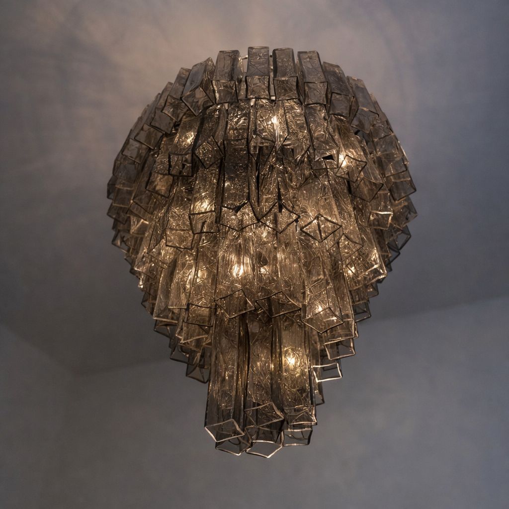 Contemporary "Square Tubes" Murano Venini Style Glass Chandelier Italian Dark Fume' Color photo vinterior