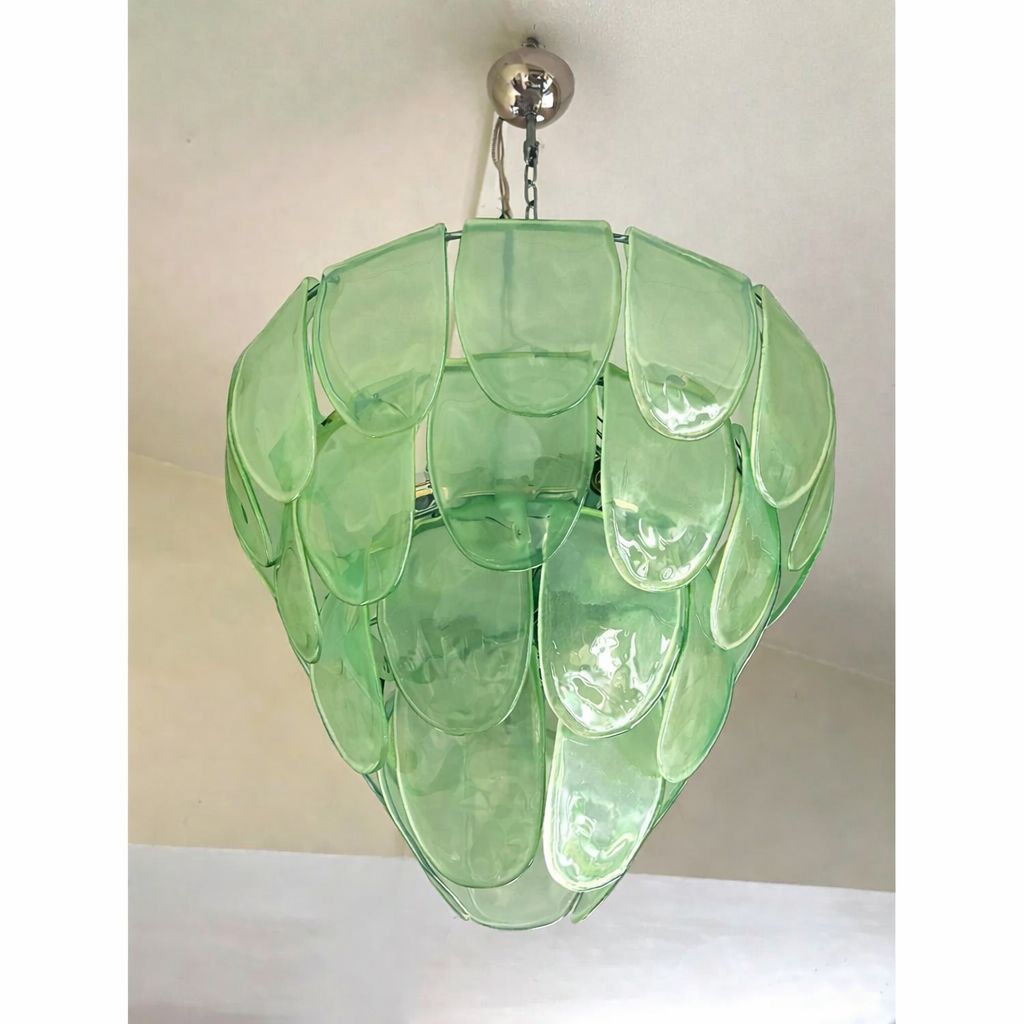photo furniture Contemporary Modern Green Sanded "Petals" Murano Style Glass Chandelier
